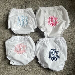 Monogrammed White Baby Bloomers - Blue, Pink, Navy